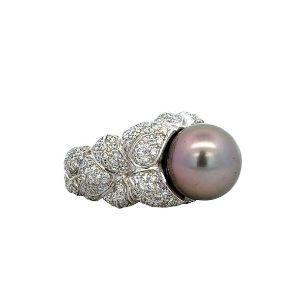 Estate Designer Tahitian Pearl and Diamond Ring in 18k White Gold -- Size 6.5 Image 2 Perry's Diamonds & Estate Jewelry Charlotte, NC