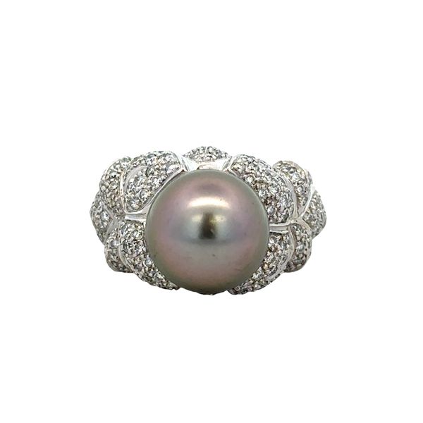 Estate Designer Tahitian Pearl and Diamond Ring in 18k White Gold -- Size 6.5 Perry's Diamonds & Estate Jewelry Charlotte, NC