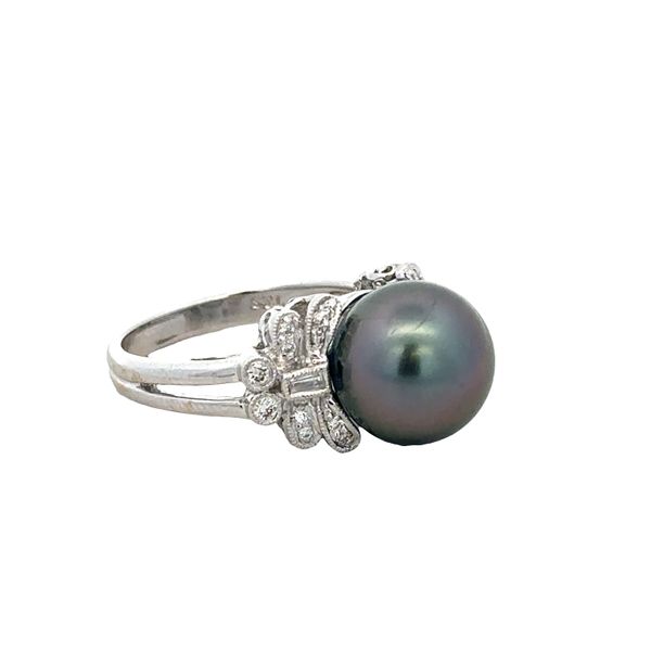 18k White Gold Tahitian Pearl & Diamond Ring – Size 6.5 Image 2 Perry's Diamonds & Estate Jewelry Charlotte, NC