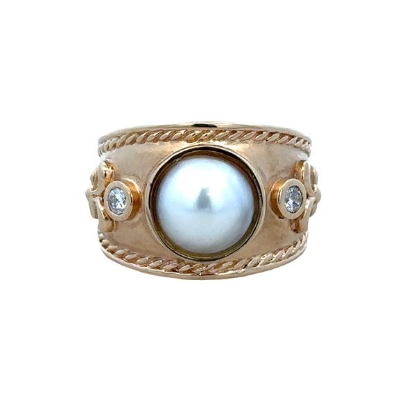 14k Yellow Gold Mabe Pearl & Diamond Etruscan-Style Ring – Size 6.25 Perry's Diamonds & Estate Jewelry Charlotte, NC