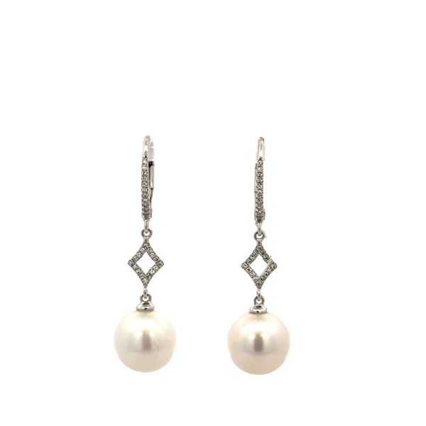 Freshwater Pearl and Diamond Drop Earrings in White Gold Perry's Diamonds & Estate Jewelry Charlotte, NC