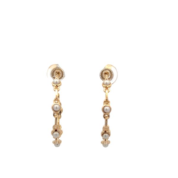 Openwork Pearl Hoop Earrings in Yellow Gold Image 2 Perry's Diamonds & Estate Jewelry Charlotte, NC