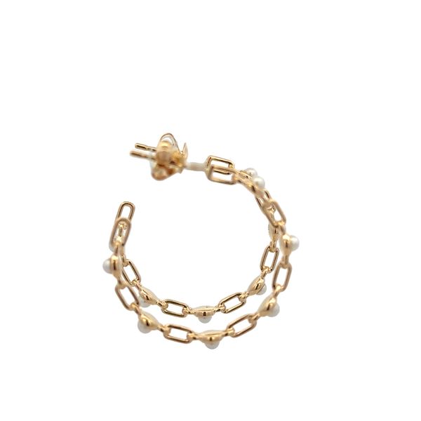 Openwork Pearl Hoop Earrings in Yellow Gold Image 3 Perry's Diamonds & Estate Jewelry Charlotte, NC