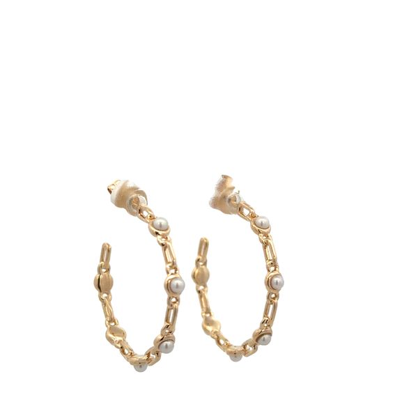 Openwork Pearl Hoop Earrings in Yellow Gold Perry's Diamonds & Estate Jewelry Charlotte, NC