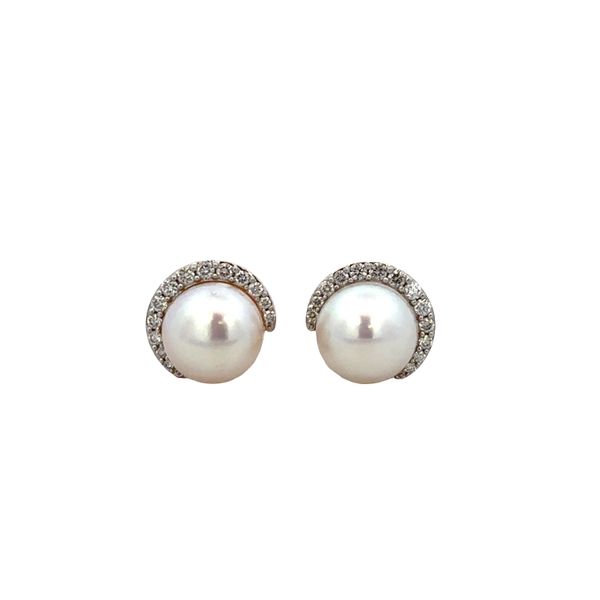 14k Yellow Gold Pearl & Diamond Crescent Stud Earrings Perry's Diamonds & Estate Jewelry Charlotte, NC