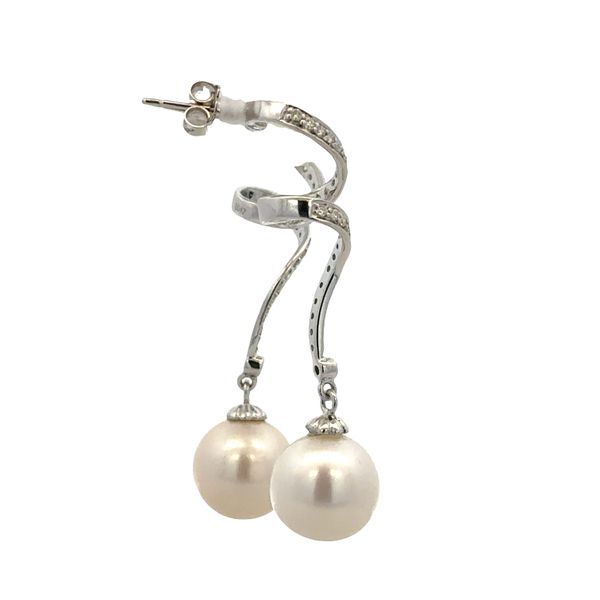 14k White Gold Tahitian Pearl & Diamond Swirl Drop Earrings Image 2 Perry's Diamonds & Estate Jewelry Charlotte, NC