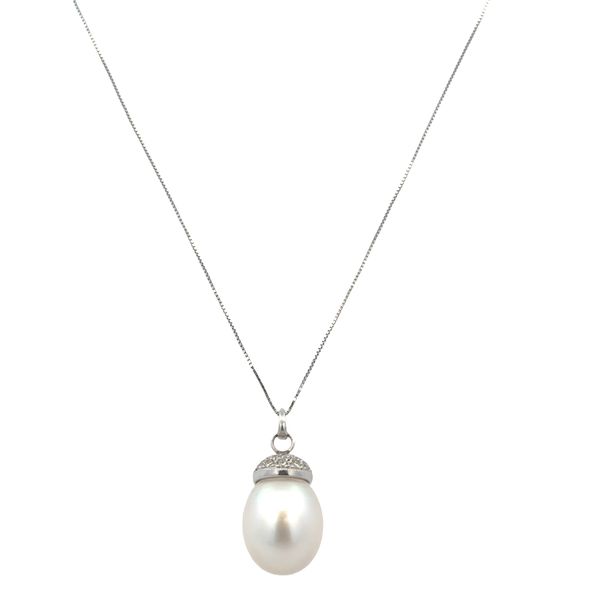 14k White Gold South Sea Pearl & Diamond Pendant Necklace – 16