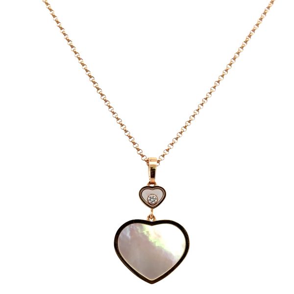 Estate Chopard 18k Rose Gold Happy Hearts Mother of Pearl & Diamond Pendant Necklace – Adjustable 18
