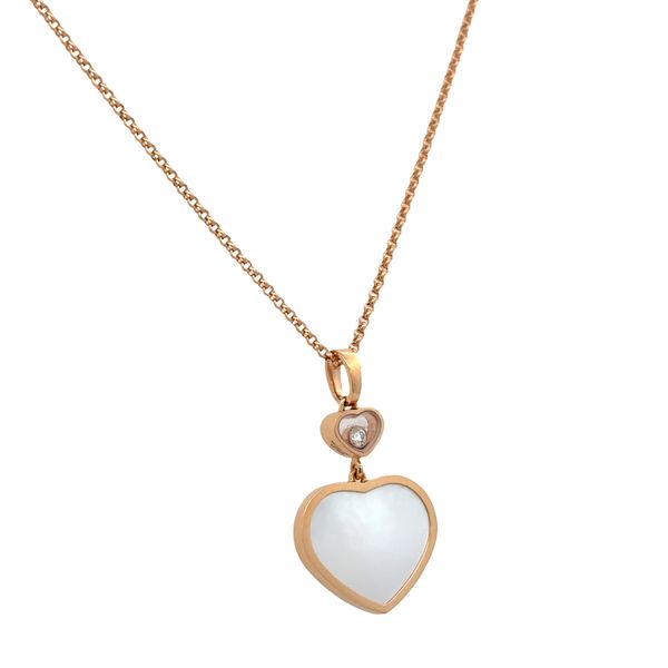 Estate Chopard 18k Rose Gold Happy Hearts Mother of Pearl & Diamond Pendant Necklace – Adjustable 18
