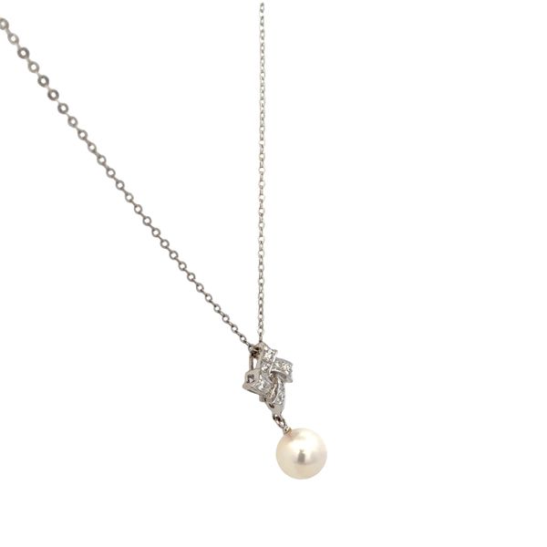 Estate Mikimoto 18k White Gold Akoya Cultured Pearl & Diamond Pendant Necklace – 18