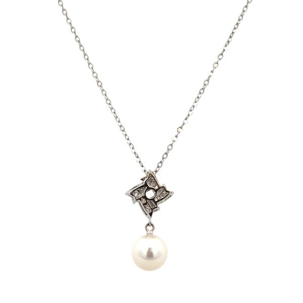 Estate Mikimoto 18k White Gold Akoya Cultured Pearl & Diamond Pendant Necklace – 18