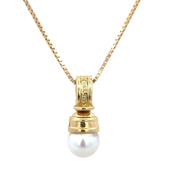 Estate David Yurman 18k Yellow Gold Akoya Cultured Pearl & Diamond Pendant Necklace – 18