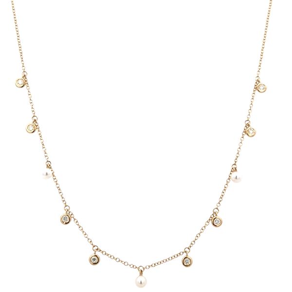 14k Yellow Gold Diamond and Pearl Necklace Image 2 Perry's Diamonds & Estate Jewelry Charlotte, NC