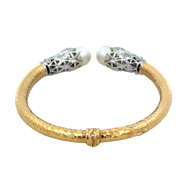 Statement South Sea Cultured Pearl and Diamond Bracelet in 18k Gold Image 2 Perry's Diamonds & Estate Jewelry Charlotte, NC