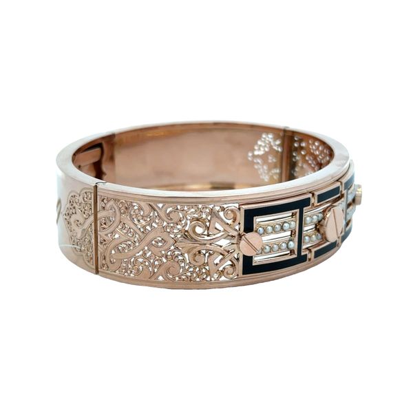 French Antique 18k Rose Gold Seed Pearl and Black Enamel Bracelet Image 2 Perry's Diamonds & Estate Jewelry Charlotte, NC