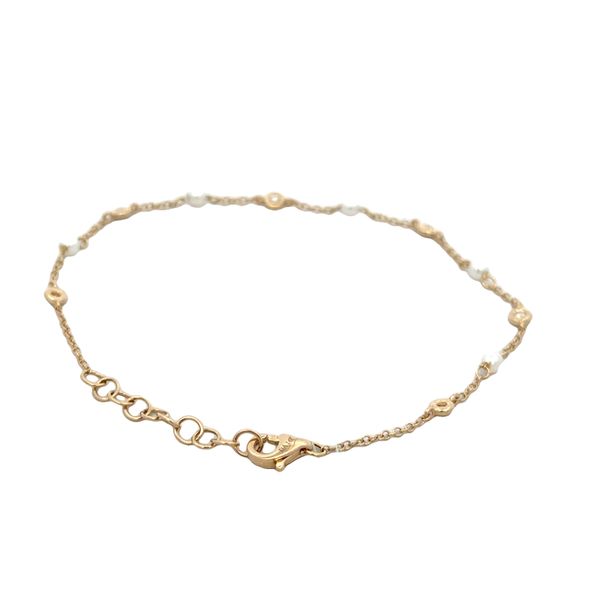 Delicate Pearl and Diamond Station Bracelet in Yellow Gold Image 2 Perry's Diamonds & Estate Jewelry Charlotte, NC