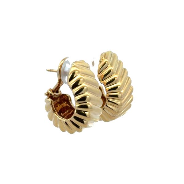 Estate Tiffany & Co. 18k Yellow Gold Ribbed Huggie Earrings Image 2 Perry's Diamonds & Estate Jewelry Charlotte, NC