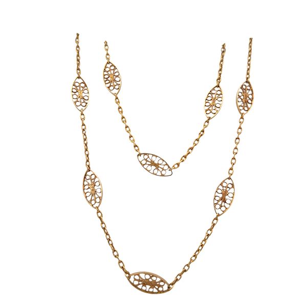 18k Yellow Gold Navette Station Necklace – 30 Inches Image 2 Perry's Diamonds & Estate Jewelry Charlotte, NC