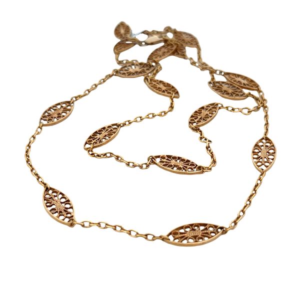 18k Yellow Gold Navette Station Necklace – 30 Inches Image 3 Perry's Diamonds & Estate Jewelry Charlotte, NC