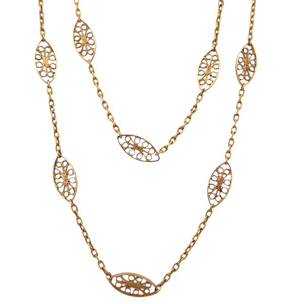 18k Yellow Gold Navette Station Necklace – 30 Inches Perry's Diamonds & Estate Jewelry Charlotte, NC