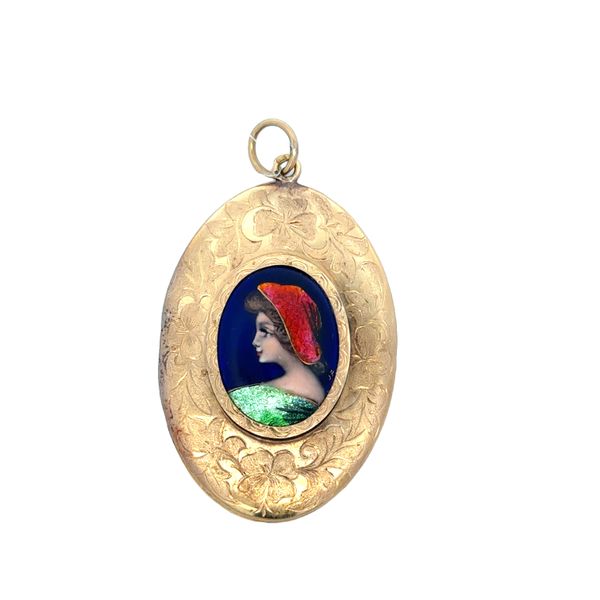 Antique Enameled & Chased Portrait Locket in 20k Yellow Gold Perry's Diamonds & Estate Jewelry Charlotte, NC