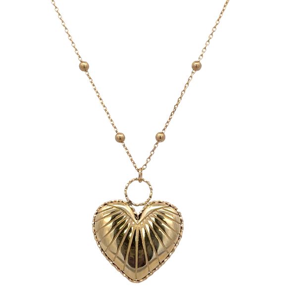 14k Yellow Gold Textured Fancy Heart Pendant – Adjustable 16