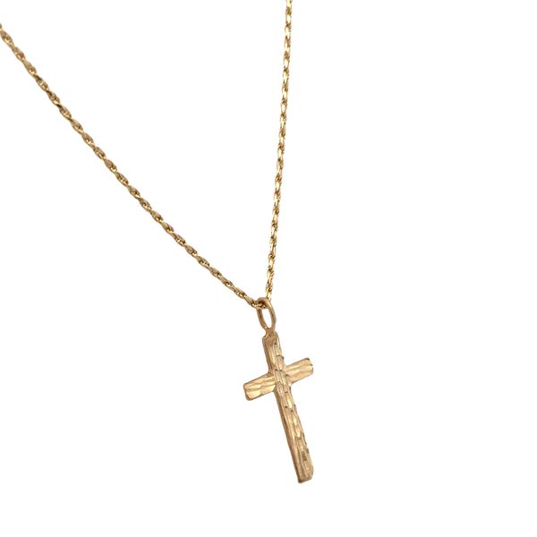 14k Yellow Gold Textured Cross Pendant Necklace – 18