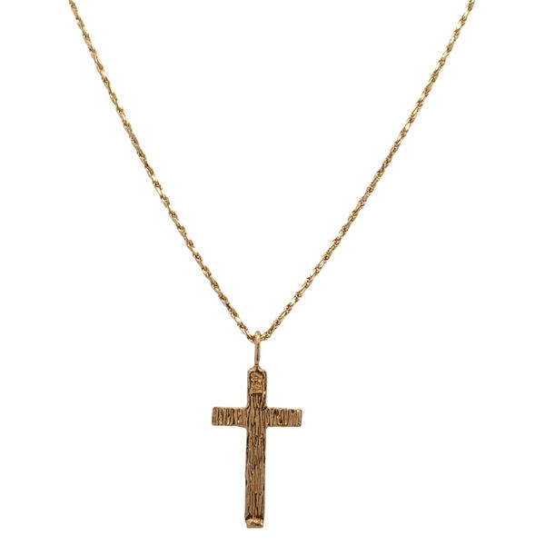 14k Yellow Gold Textured Cross Pendant Necklace – 18
