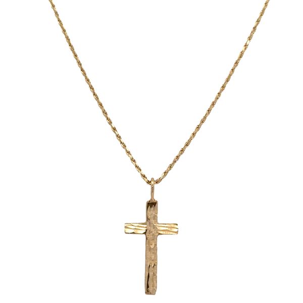 14k Yellow Gold Textured Cross Pendant Necklace – 18