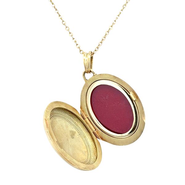 Estate Fabergé 18k Yellow Gold Blue Guilloché Enamel Locket Necklace – 20