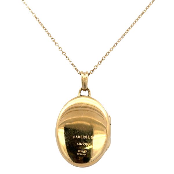 Estate Fabergé 18k Yellow Gold Blue Guilloché Enamel Locket Necklace – 20