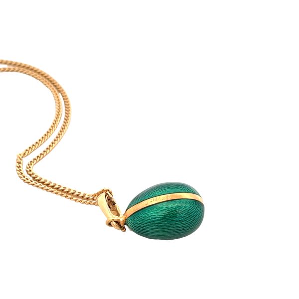 Estate Fabergé 18k Yellow Gold Guilloché Enamel Egg Pendant Necklace – 20