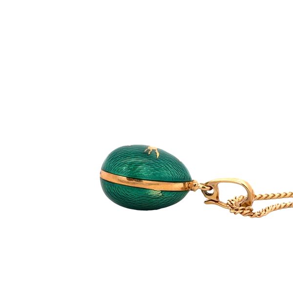 Estate Fabergé 18k Yellow Gold Guilloché Enamel Egg Pendant Necklace – 20