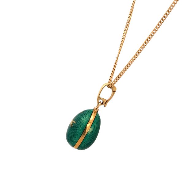 Estate Fabergé 18k Yellow Gold Guilloché Enamel Egg Pendant Necklace – 20