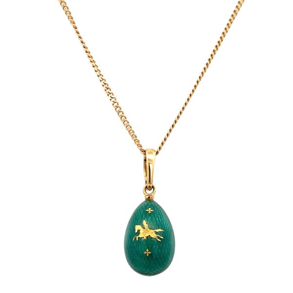 Estate Fabergé 18k Yellow Gold Guilloché Enamel Egg Pendant Necklace – 20