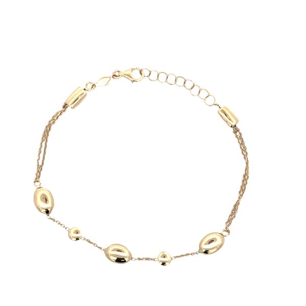 14k Yellow Gold Double Strand Bracelet with Oblong Beads – Adjustable 6-7
