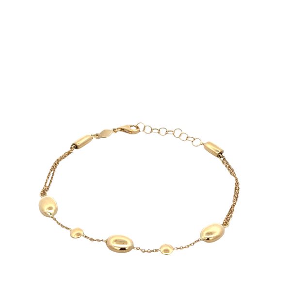 14k Yellow Gold Double Strand Bracelet with Oblong Beads – Adjustable 6-7