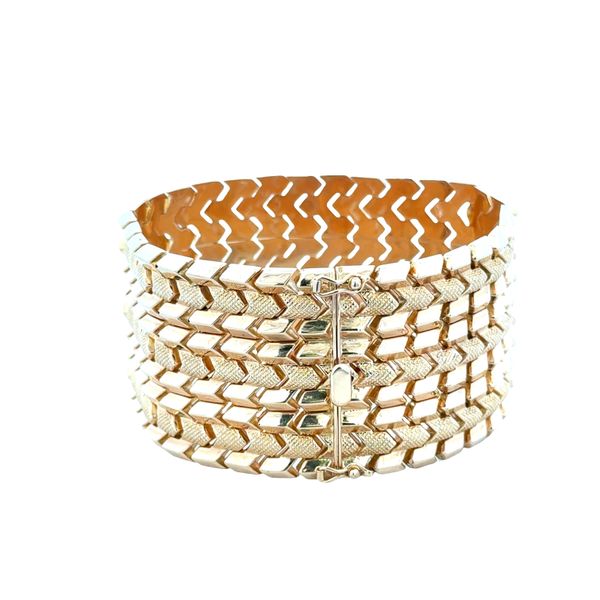 Vintage 18k Rose Gold Multi-Row Chevron Link Statement Bracelet – Circa 1960s – 7.75