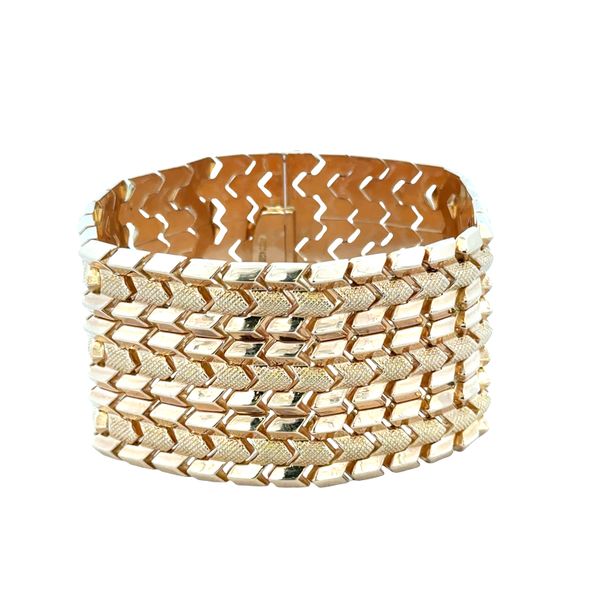 Vintage 18k Rose Gold Multi-Row Chevron Link Statement Bracelet – Circa 1960s – 7.75