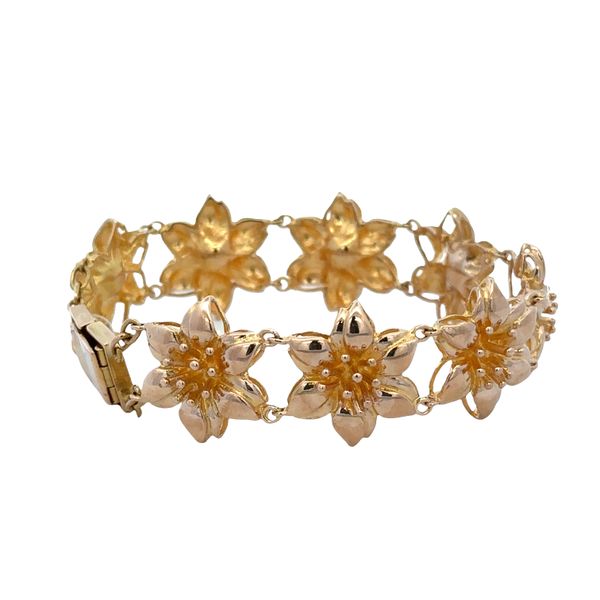 18k Yellow Gold Textured Floral Link Bracelet – 6.75