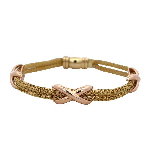 18k Two-Tone Yellow & Rose Gold Double Strand “X” Motif Bracelet – 7