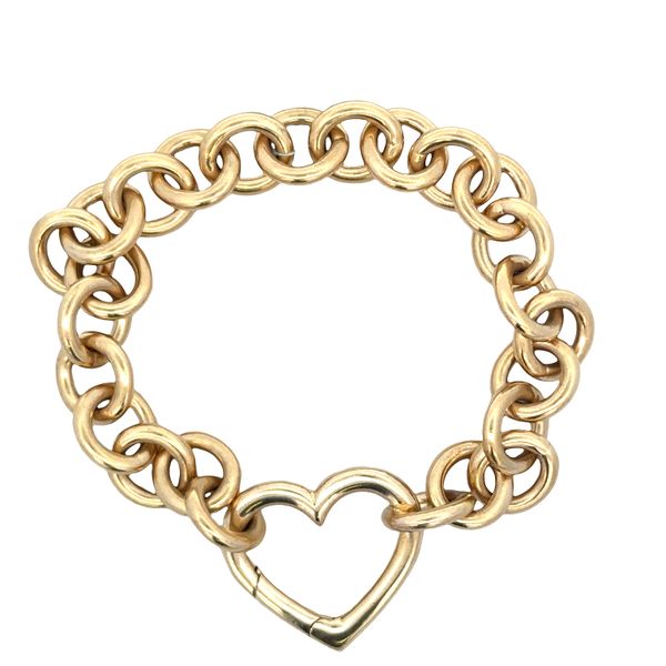Estate Tiffany & Co. 18k Yellow Gold Cable Link Bracelet with Heart Clasp – 7.25