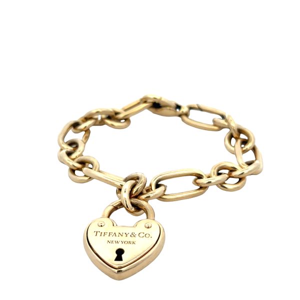 Estate Tiffany & Co. 18k Yellow Gold Heart Charm Link Bracelet – 8