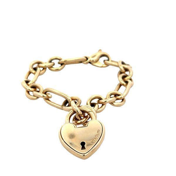Estate Tiffany & Co. 18k Yellow Gold Heart Charm Link Bracelet – 8