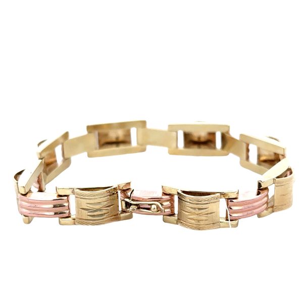 Vintage Retro 14k Yellow & Rose Gold Tank Link Bracelet – 7.5