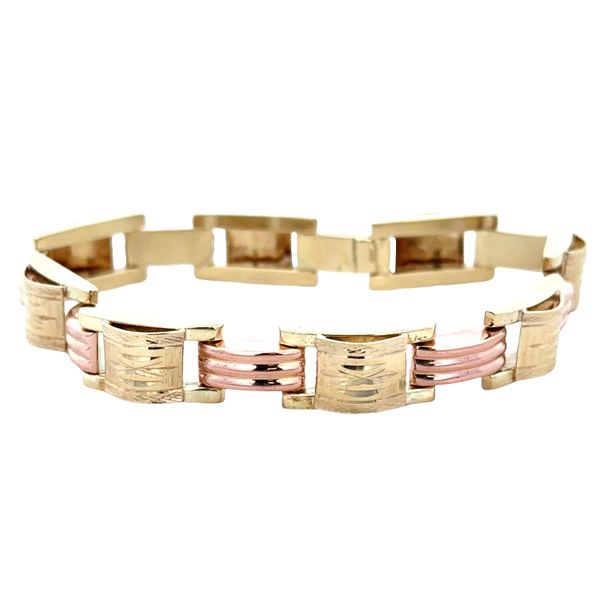 Vintage Retro 14k Yellow & Rose Gold Tank Link Bracelet – 7.5