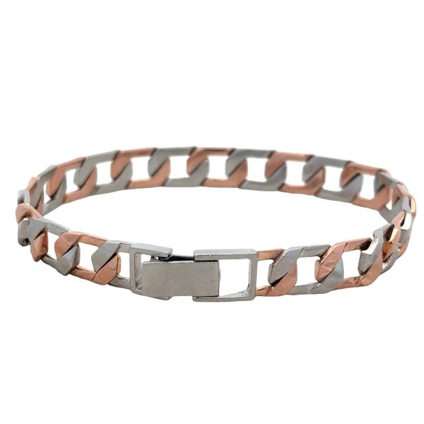 Platinum & 18k Rose Gold Men's Angular Curb Link Bracelet – 8
