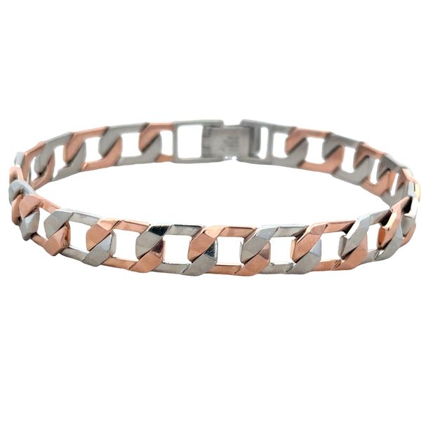 Platinum & 18k Rose Gold Men's Angular Curb Link Bracelet – 8