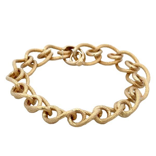 14k Yellow Gold Textured Fancy Link Charm Bracelet – 7