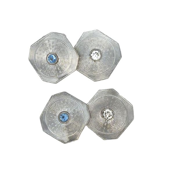 Vintage Art Deco 14k White & Yellow Gold Sapphire & Diamond Cuff Links Image 4 Perry's Diamonds & Estate Jewelry Charlotte, NC